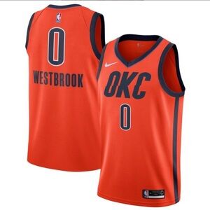 NWOT Russell Westbrook OKC Thunder Orange Nike Basketball Jersey